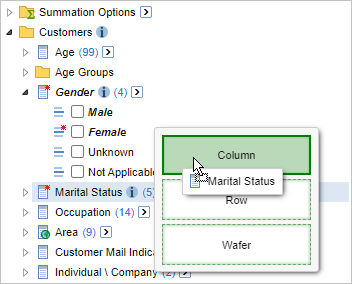 Dragging the Marital Status item to the Column drop zone