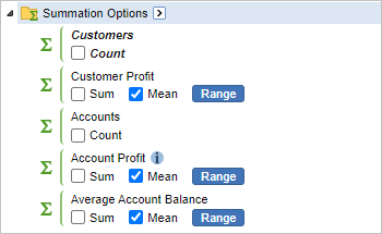 The list of summation options with all of the Means selected